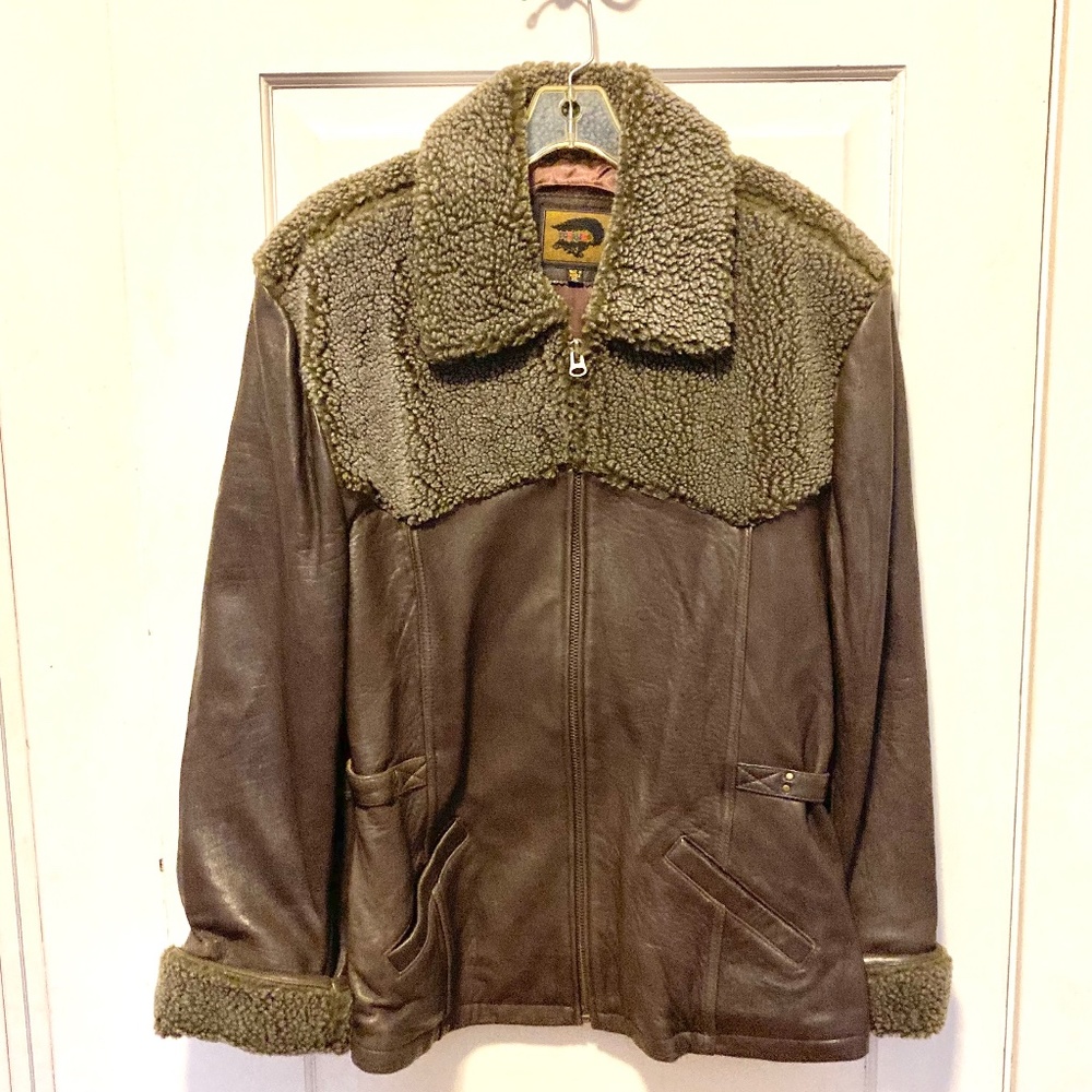 Leather Aviator Jacket Brown Retro Styling XL